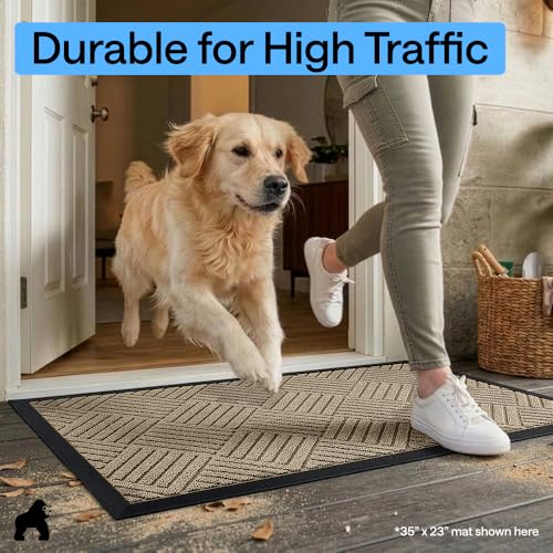 Image of GORILLA GRIP WeatherMAX Door Mat, Indoor Outdoor Use, 47x35, Beige Diamond