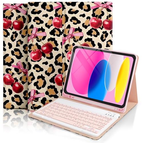 Étui clavier pour iPad 11 2025 et 10e Gen coque rechargeable imprimé cerises