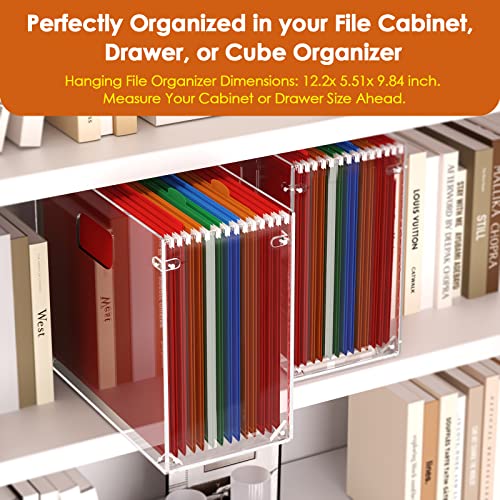 Maxgear Hanging File Organizer Box, Acrylic File Folder Organizer For Letter Size Folders Portable File Holder Box With Handles Desk Hanging Folder Organizer File Crate Clear 12.6 X 9.52 X 5.51 Inch #TOP3