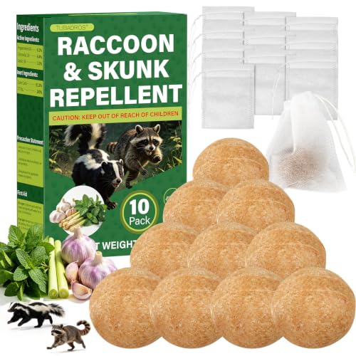Raccoon Repellent, Skunk Repellent Balls, 10 Pack Peppermint Oil to Repel Raccoons and Skunks, Keep Raccoons and Skunks Away from Yard and Garden, Outdoor Use, Skunk Deterrent for Yard