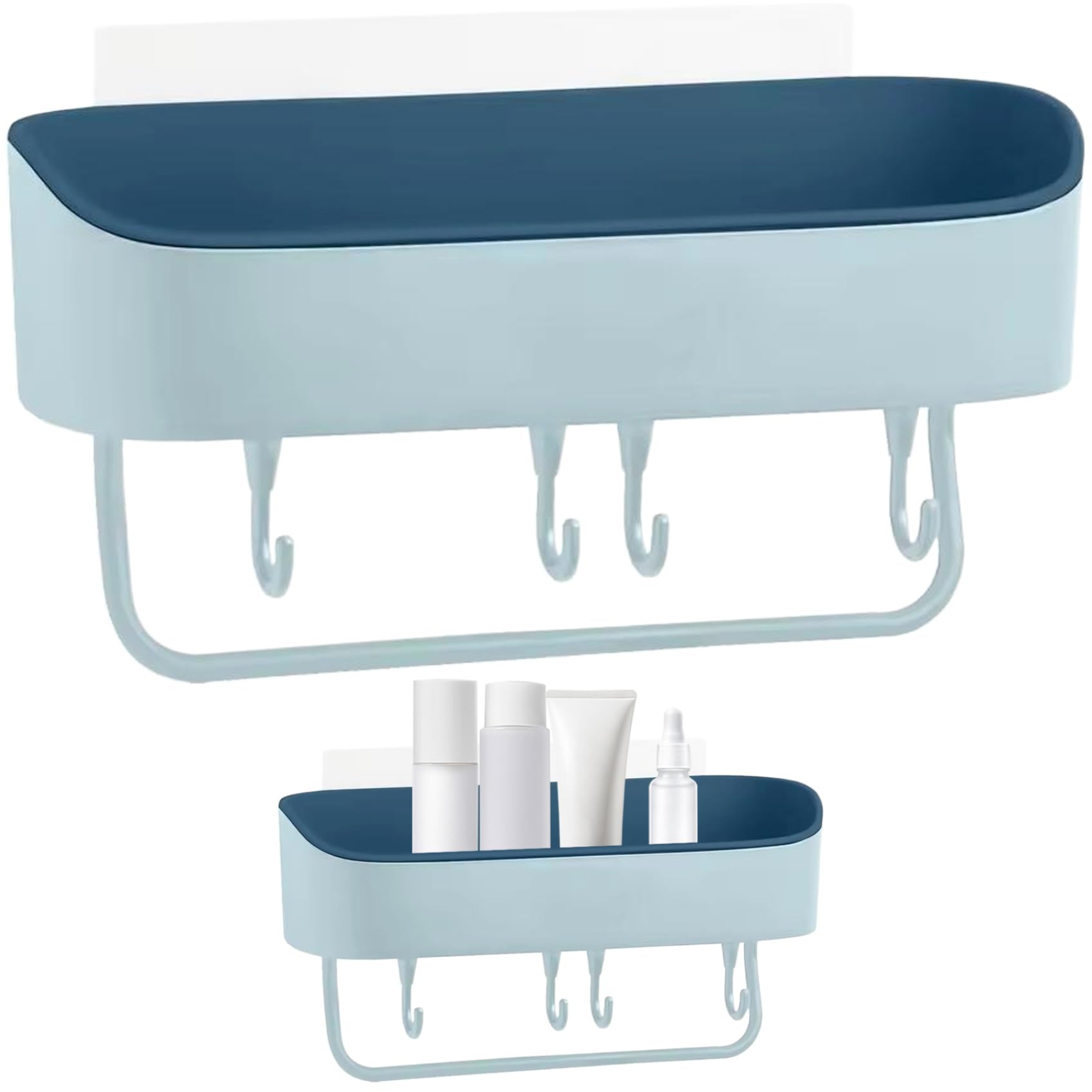 Hintyne Shower Caddy Plastic Draining Suction Cup Storage Rack with 4 Hooks Multi-Functional No Drill Wall Shelf with