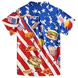 UNICOMIDEA 4th of July Big Boy Hawaiian Shirts Kids American Flag Tropical Shirts 3D Printed Patriotic Short Sleeve Top Beach Party Vacation 13 14 Years