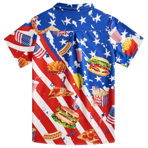 UNICOMIDEA 4th of July Big Boy Hawaiian Shirts Kids American Flag Tropical Shirts 3D Printed Patriotic Short Sleeve Top Beach Party Vacation 13 14 Years