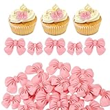 30 Pcs Pink Bow Cupcake Toppers, Bowknots Cake Decorating Bow Themed Birthday Party Decorations for Wedding Cakes Decoration Supplies, Baby Shower Party Decor（Pink, Different Sizes)