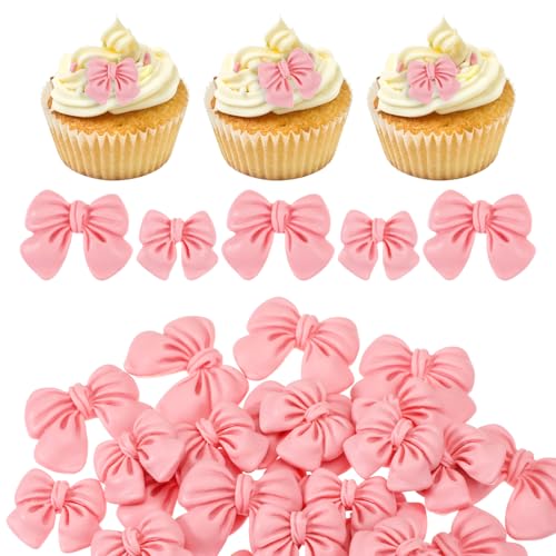 30 Pcs Pink Bow Cupcake Toppers, Bowknots Cake Decorating Bow Themed Birthday Party Decorations for Wedding Cakes Decoration Supplies, Baby Shower Party Decor（Pink, Different Sizes)