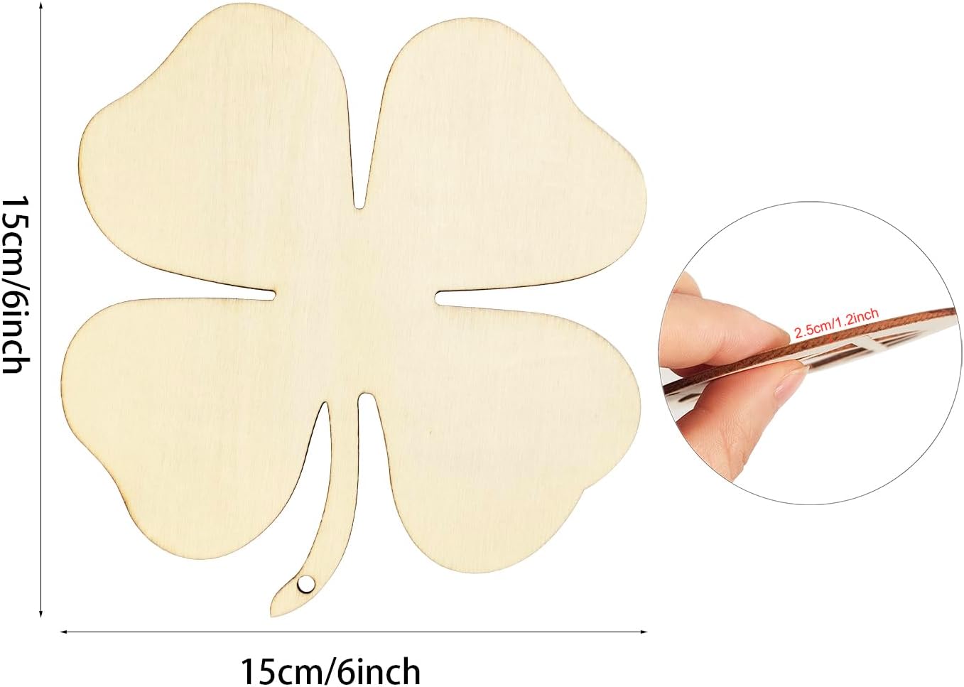 15 Pack 6 Inch Wood 4 Leaf Clover Cutouts Unfinished Shamrock Cutouts Wooden 4 Leaf Clover Hanging Ornaments Shamrock St. Patrick's Day Ornaments for Home Party Decoration - Image 2