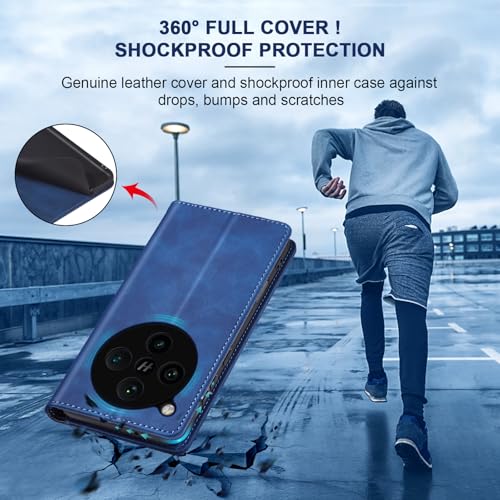 Image of Jasonyu Case for Oppo Find X8 Pro Leather Wallet Flip Cover with Card Holder,Kickstand, Magnetic Closure,TPU Shockproof Phone Case Compatible with Find X8 Pro (Blue)