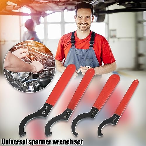 X AUTOHAUX 4pcs Coil Over Wrench Shock Spanner Adjustable C Shape Wrenches Tool, Black, Red, 8.27"x1.50"x0.31" - Image 2