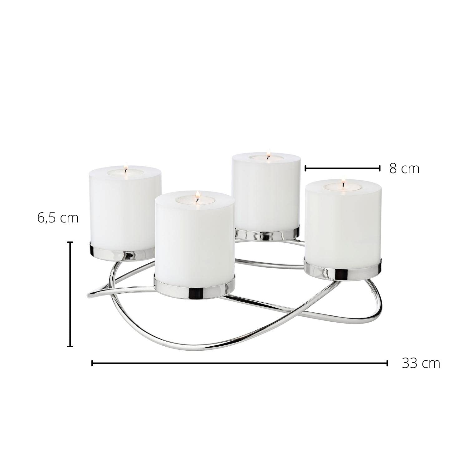 EDZARD Corona dell'Avvento Alva diametro 31 cm, acciaio inox color argento, per candele a colonna ø 8 cm
