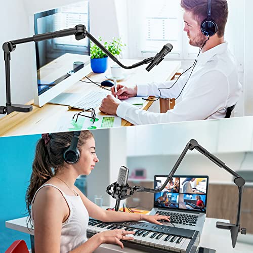 Microphone Stand, 37" Adjustable Gooseneck Mic Boom Arm With 5/8" & 1/4" Adapter, Shock Mount, Mic Clip Holder, Desk Mount Suspension Boom For Blue Yeti Nano, Snowball Ice, Recording And Gaming #TOP5