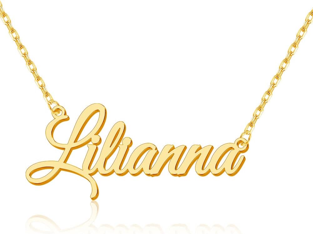 YopicksCustom Name Necklace Personalized, 18K Gold Plated Sterling Silver Name Necklace for Women Gift