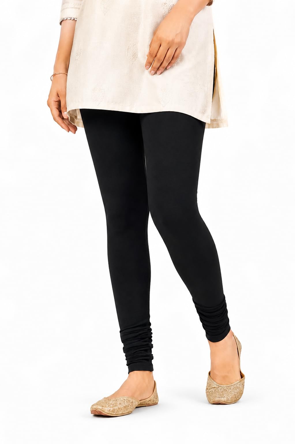 Women's Premium Full Length Churidaar Leggings (Free Size, Upto XXL) Black-picture-22