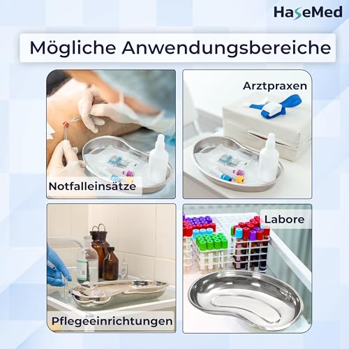 HaseMed Nierenschale aus Edelstahl 1 Stück - 250x130x30 mm, 600 ml – silberglänzend, rostfrei, autoklavierbar & wiederverwendbar – Instrumenten-, OP- & Hygieneschale für Klinik & Praxis