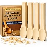 Basswood Spoon Carving Blanks 4-Pack: Unfinished Soft Wood Spoon Kit for Carving, Whittling, Crafting - Wooden Blocks DIY Craft Projects for Beginners & Professional Carvers
