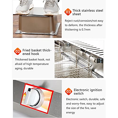 Frittierte Maschine Gasfritteuse mit großer Kapazität, LPG-Fritteuse aus Edelstahl für Privat- und Gewerbezwecke, einstellbare Feuerkraft, mit Körben und Deckeln, für Chips, Donuts, Fisch, k – Bild 6