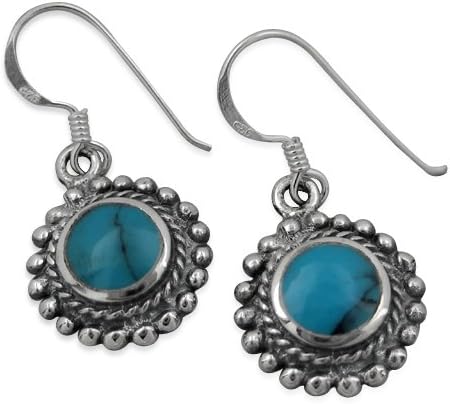 Sterling Silver Indian Reconstituted Turquoise Circle Dangle Earrings