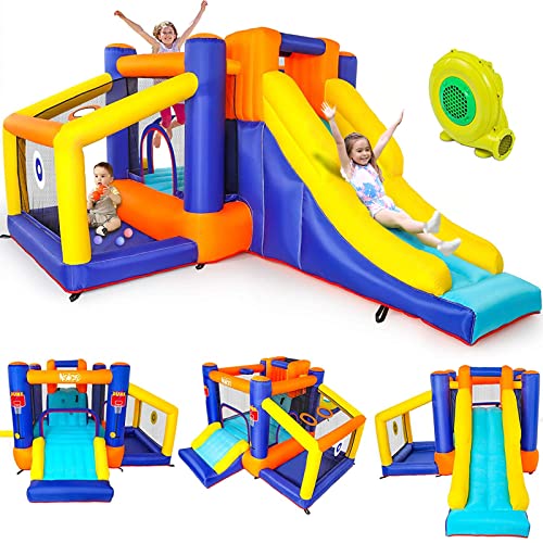Naice Inflatable Bounce House, Indoors Outdoor Inflatable Bouncers, Slide Bouncer, Jumper Bounce House with 2 Slides, Climbing Wall, Ball Pit House, Perfect for Toddlers, Kids, Children