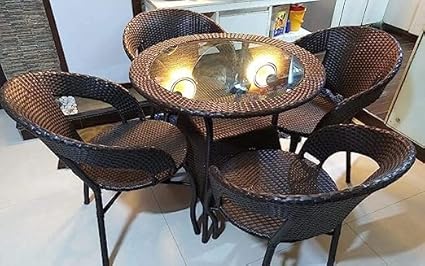 Ratan Indai Garden Patio 4 Seater Chair and Table Set Outdoor Balcony Garden Coffee Table Set Furniture with 1 Table and 4 Chairs Set