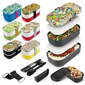 HAMTMAT Bento Box Adult Lunch Boxes - Japanese Lunch Containers for Adults Lunchbox Set for Meal Prep Cute Stackable Container Insulated Microwave Safe Leak Proof Reusable Chopsticks Black