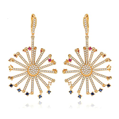Boucles d'oreilles plaqué or aux lignes rayonnantes de zircones à offrir pour un anniversaire