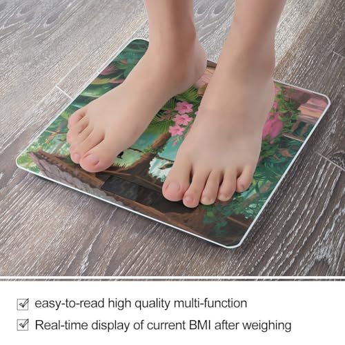 Báscula digital de baño con flores y hojas tropicales, pantalla LCD miniatura 5