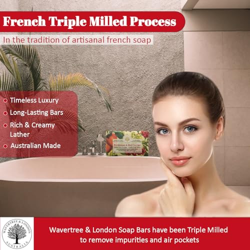 Image of Wavertree & London Persimmon & Red Currant Scented Natural Soap Bars (2 Bars), 7 oz Moisturizing French Triple Milled Soap Bars enriched with shea butter, Plant Oil Bath & Body Soap for Women & Men