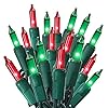 ODEETRONIC Red & Green Christmas String Lights, 21.63ft 100 Count Incandescent String Lights Connectable, UL Certified Christmas Mini Lights, Green Wire Tree Lights for Indoor Outdoor Party Yard Decor
