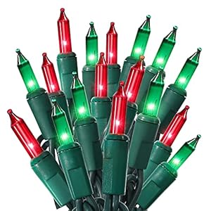 ODEETRONIC Red & Green Christmas String Lights, 21.63ft 100 Count Incandescent String Lights Connectable, UL Certified Christmas Mini Lights, Green Wire Tree Lights for Indoor Outdoor Party Yard Decor