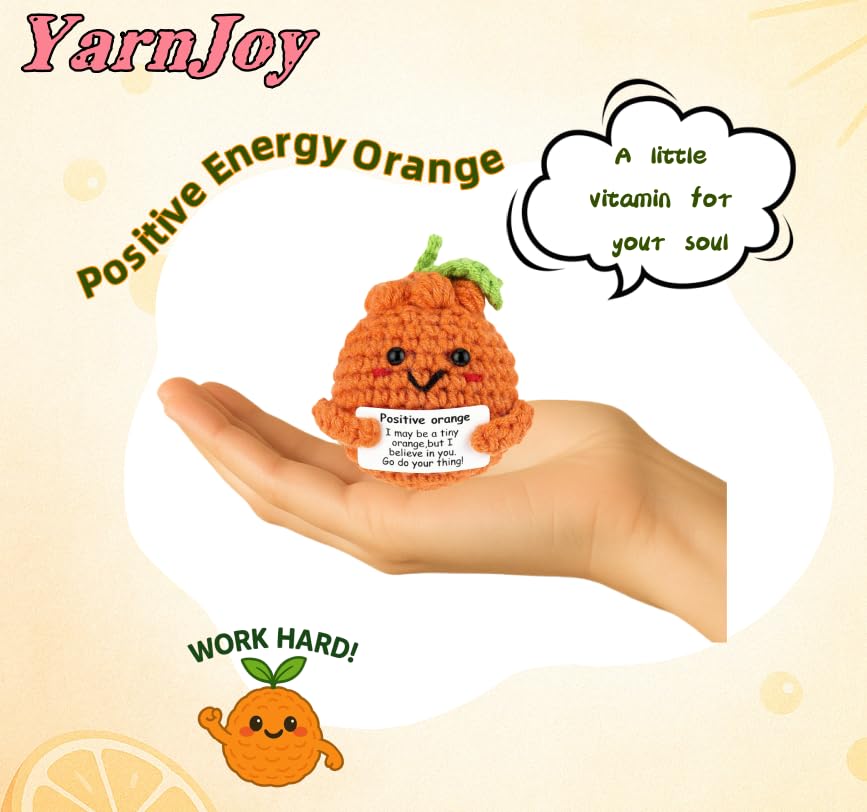 Positive Energy Crochet Orange Gift with Inspiring Affirmation Card Fun Emotional Support Present for Women and Men Perfect Birthday and Office Desk Decor