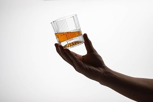 Miniatura 4 de Juego de vasos de whisky a la antigua de 10 onzas  Cristal sin plomo, base pesada, vidrio de roca con elegante diseño de azulejos, juego de 4 piezas