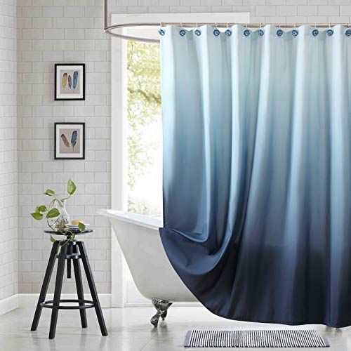 BESTRIPES Long Fabric Shower Curtain, Navy Blue Ombre Microfiber Cloth Shower Curtains for Bathroom, Modern Waterproof Bathroom Curtains, 62" W x 78" H by BESTRIPES - Used condition - US$11.14
