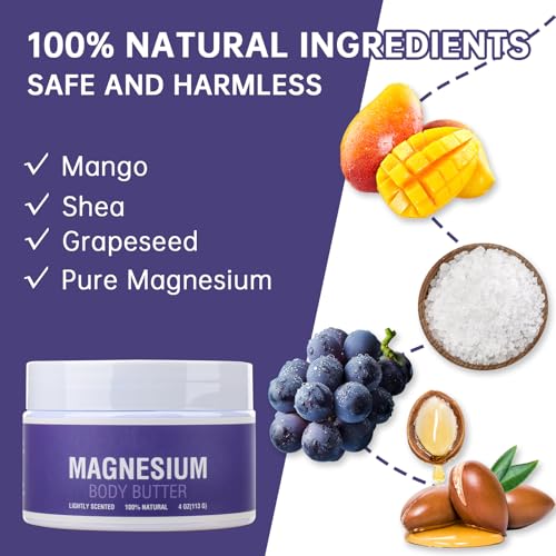Magnesium Lotion for Kids & Adults Sleep - Topical Magnesium Cream for Feet, Leg Cramps, Bone, Heart and Muscle Health - Nighttime Magnesium Body Butter with Shea Buttert - 4 OZ