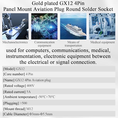 Conector aviación GX12 4 polos chapado en oro, pack x2 miniatura 6