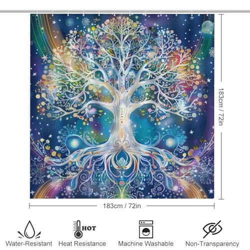 4Pcs Dreamy Tree Shower Curtain Set with Rugs, Toilet Lid Cover and Bath Mat, Glam Colorful Nature Plant Branches Bathroom Curtains Decor Shower Curtains, 72 x 72