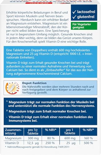 Doppelherz Magnesium 600 Intense DEPOT - 600 mg hochdosiertes Magnesium + 1000 I.E. Vitamin D pro Tablette - 120 DEPOT-Tabletten 2