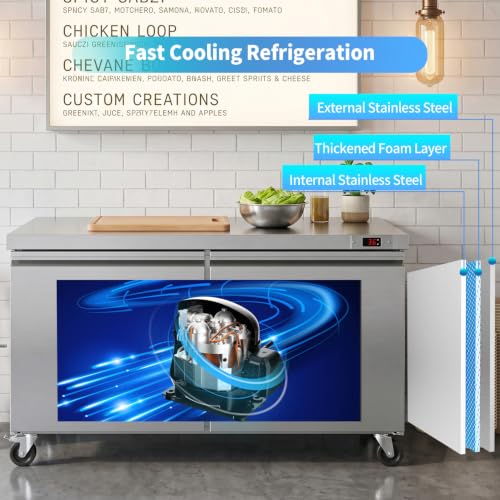 Image of 48.2 inch W Sandwich Salad Prep Table Refrigerator Commercial Refrigerator with 16 Pans Stainless Steel Fan Cooling Kitchen Equipment