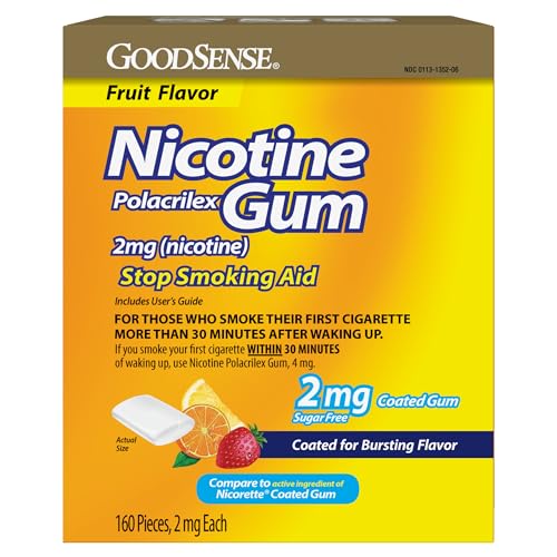 Coated Nicotine Polacrilex Gum 2 mg (Nicotine) Stop Smoking Aid Fruit Flavor
