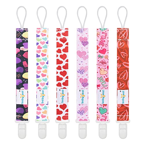 Image of babygoal Heart Pacifier Clips, 6 Pack Binky Paci Holder and Leash Fits for Most Pacifiers, Binkies and Valentine's Day Gift