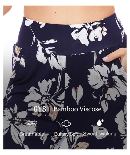 Image of GYS Bamboo Viscose Wide Leg Capri Pants for Women, Ultra-Soft Pajama Bottom | Lightweight Culottes Cropped Lounge Pants, Flowy Yoga Pants, High Waist PJ Bottoms, Knitted Ladies Gaucho Pants