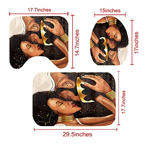 Mrlyouth 4 Pcs King&Queen Shower Curtain Sets With Non-Slip Rug, Toilet Lid Cover And Bath Mat, African American Shower Curtain With 12 Hooks, Waterproof Personality Pattern Bath Curtain #TOP4