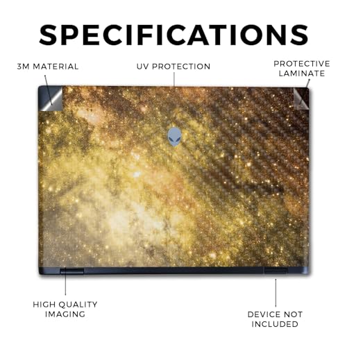 Image of Carbon Fiber Laptop Skin Compatible with Alienware M16 R2 (2024) - Golden Stars - Premium 3M Vinyl Protective Wrap Decal Cover - Easy to Apply | Crafted in The USA by MightySkins