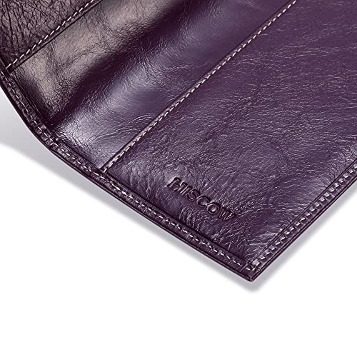 Image of HISCOW Slim Leather Checkbook Cover for Personal Checks, Antiqued Purple, One Size, Minimalist | Full grain cowhide, transaction register & check book pockets, removable duplicate divider, durable stitching, gifts for men
