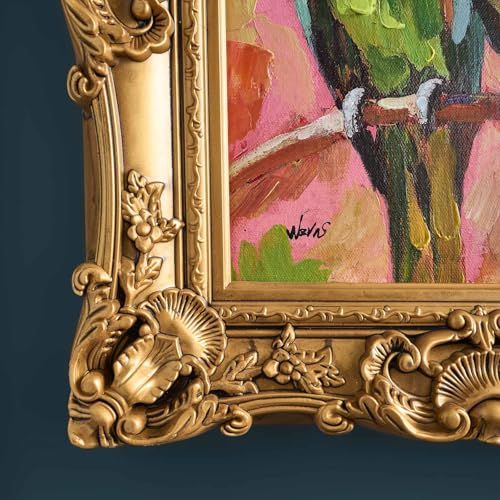 WERNS Design Gemälde Parrots, Papageienmotiv handbemalt, mehrfarbig mit goldenem Rahmen, 44x5x54cm, Wandkunst