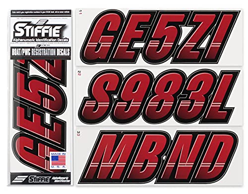 Image of STIFFIE Techtron Burgundy /Black 3 inch Boat & PWC Registration Decals • Numbers Letters Stickers
