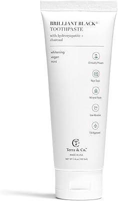 Terra & Co. Brilliant Black Hydroxyapatite Charcoal Toothpaste for Whitening Teeth â€“ Natural Vegan Sensitive Teeth Whitening Remineralizing Toothpaste Without Fluoride & SLS â€“ Mint, 3.4 Ounces