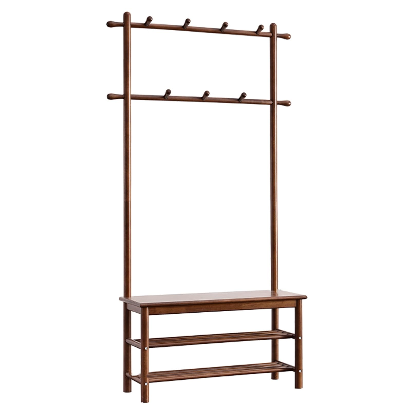 Meuble d'entrée 6 en 1 en bois massif marron 100 cm avec vestiaire et banc