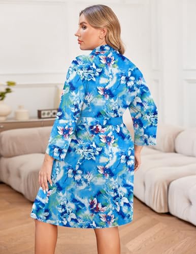 Image of Ekouaer Women Plus Size Robe Knee Length Lightweight Bathrobe Short Kimono Robes with Pockets Maternity Robe