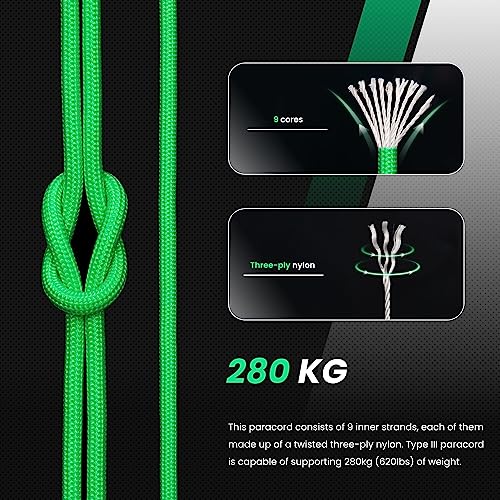 Abma Cord Paracord 620 lbs 4mm 9 Strands 100% Nylon 30M - Green, Solid-green, 30 Meters - Image 3