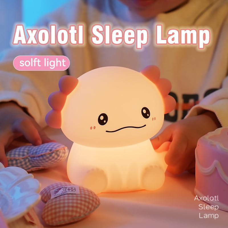 Wrischan Axolotl Night Light Kids, Cute Soft Silicone LED Lamp with 7 Color Changing & 3 Dimmable Settings, 30-Minute Timer - Image 4
