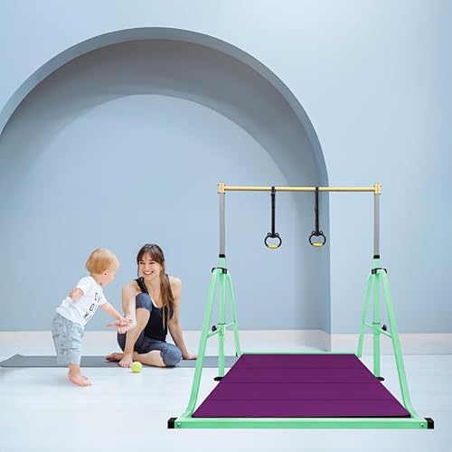 Miniatura 6 de Barra de gimnasia, altura ajustable de 3 a 5 pies y equipo de gimnasia plegable para niños de 3 a 15 años, ideal para entrenamiento en interiores y